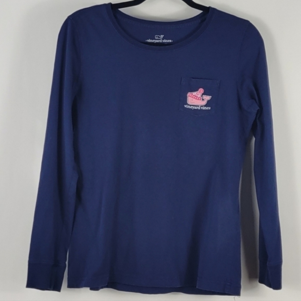 VINEYARD VINES Long Sleeve Blue Shirt Winter Hat Whale Size Small